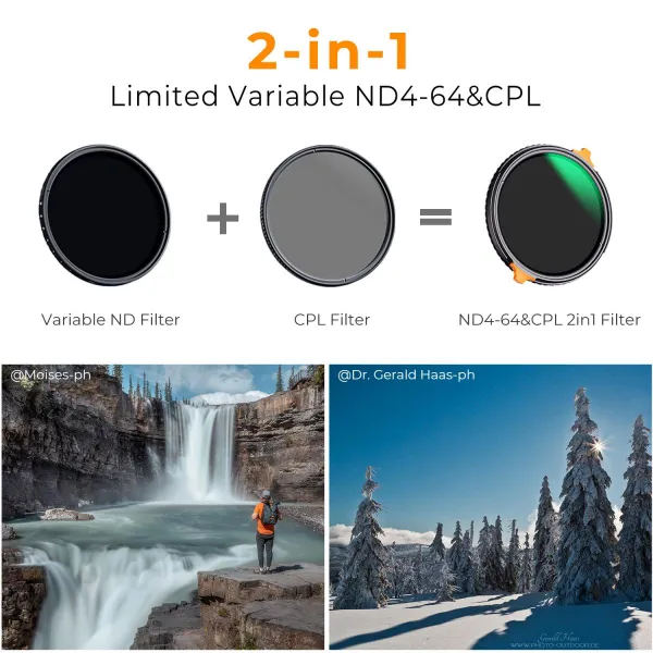 K&F Concept 40,5 mm ND4-ND64 (2-6 zarážok) variabilný ND filter a CPL kruhový... 21410
