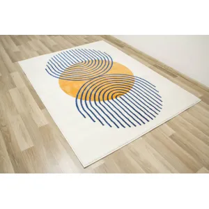 Koberec Victoria F499A krémový / tmavomodrý, abstraktný / geometrický