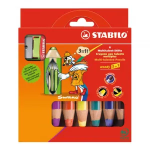 Farbičky STABILO woody 3 in 1 6 ks Sada v kartónovom obale so strúhadlom