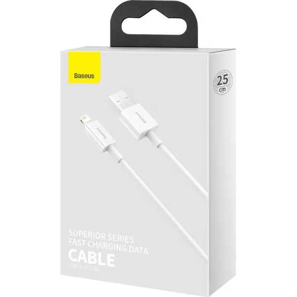 Kábel USB to Lightning Baseus Superior Series, 2,4 A, 0,25 m (biely) 026220