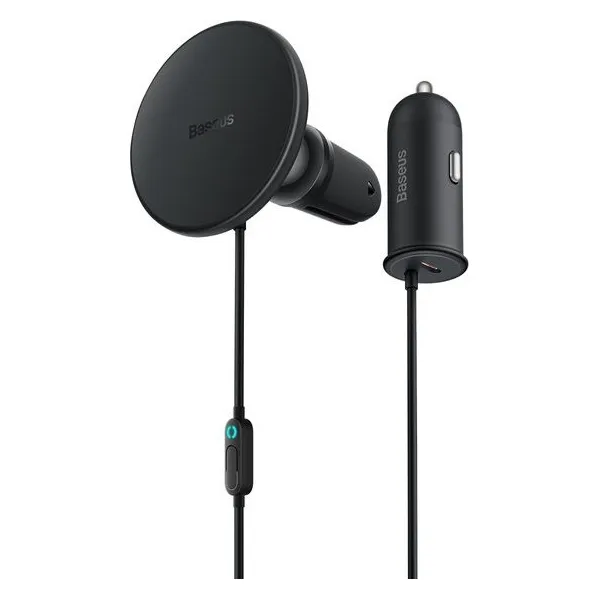 Magnetický držiak do auta Baseus CW01 s USB-C nabíjačkou, 15W + 25W (čierna) 047020
