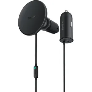 Magnetický držiak do auta Baseus CW01 s USB-C nabíjačkou, 15W + 25W (čierna) 047020