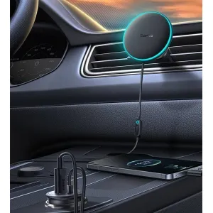 Magnetický držiak do auta Baseus CW01 s USB-C nabíjačkou, 15W + 25W (čierna) 047020