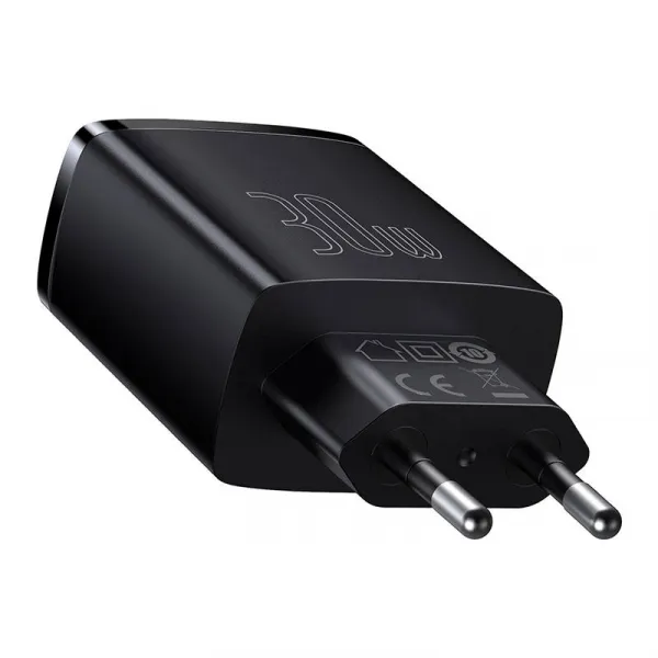 Kompaktná rýchlonabíjačka Baseus, 2xUSB, USB-C, PD, 3A, 30W (čierna) 028970