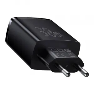 Kompaktná rýchlonabíjačka Baseus, 2xUSB, USB-C, PD, 3A, 30W (čierna) 028970