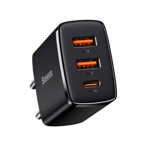 Kompaktná rýchlonabíjačka Baseus, 2xUSB, USB-C, PD, 3A, 30W (čierna) 028970