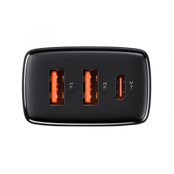 Kompaktná rýchlonabíjačka Baseus, 2xUSB, USB-C, PD, 3A, 30W (čierna) 028970