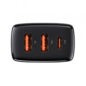 Kompaktná rýchlonabíjačka Baseus, 2xUSB, USB-C, PD, 3A, 30W (čierna) 028970