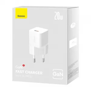 Baseus GaN5 20W mini nástenná nabíjačka (biela) 047627