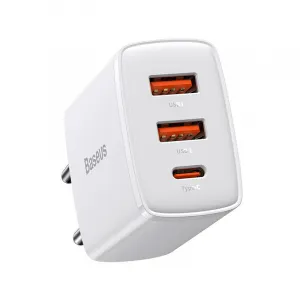 Kompaktná rýchlonabíjačka Baseus, 2xUSB, USB-C, PD, 3A, 30W - biela