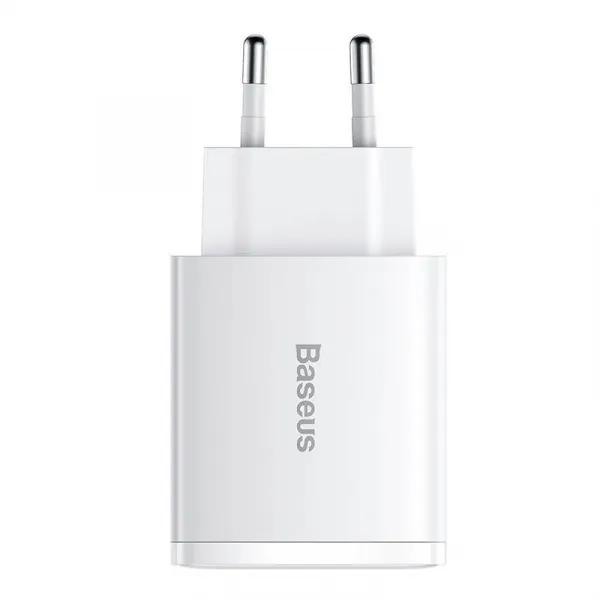 Kompaktná rýchlonabíjačka Baseus, 2xUSB, USB-C, PD, 3A, 30W - biela