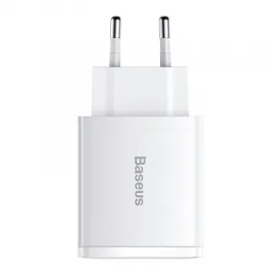 Kompaktná rýchlonabíjačka Baseus, 2xUSB, USB-C, PD, 3A, 30W - biela
