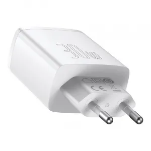Kompaktná rýchlonabíjačka Baseus, 2xUSB, USB-C, PD, 3A, 30W - biela