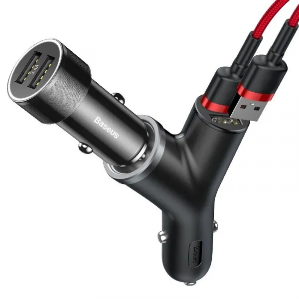 Baseus Car Charger Y-type dual USB + cigarette lighter extended, 3.4A, čierna (CCALL-YX01)
