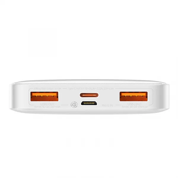 PowerBank Baseus Bipow 10,000mAh, USB-C, 2xUSB-A, MicroUSB 20W, Biela
