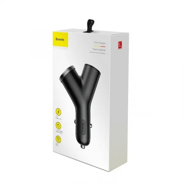Baseus Car Charger Y-type dual USB + cigarette lighter extended, 3.4A, čierna (CCALL-YX01)