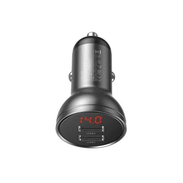 Baseus duálny USB adaptér do auta s displejom 4,8A 24W, sivý