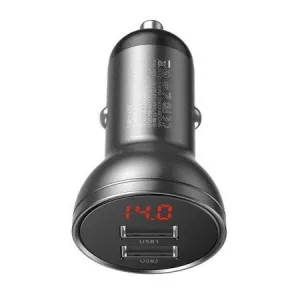 Baseus duálny USB adaptér do auta s displejom 4,8A 24W, sivý