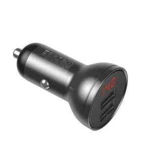 Baseus duálny USB adaptér do auta s displejom 4,8A 24W, sivý