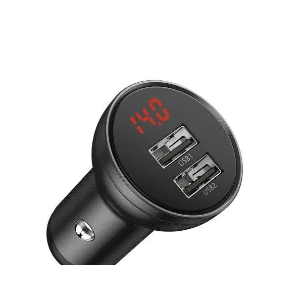 Baseus duálny USB adaptér do auta s displejom 4,8A 24W, sivý