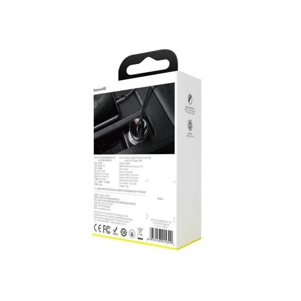 Baseus duálny USB adaptér do auta s displejom 4,8A 24W, sivý
