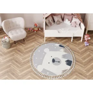 Detský koberec YOYO EY81 kruh sivý / biely - medveď, hory