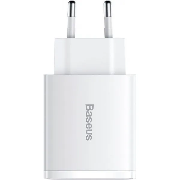 Kompaktná rýchlonabíjačka Baseus, 2xUSB, USB-C, PD, 3A, 30W - biela