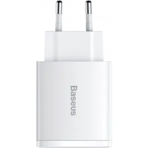 Kompaktná rýchlonabíjačka Baseus, 2xUSB, USB-C, PD, 3A, 30W - biela