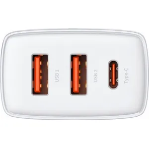 Kompaktná rýchlonabíjačka Baseus, 2xUSB, USB-C, PD, 3A, 30W - biela