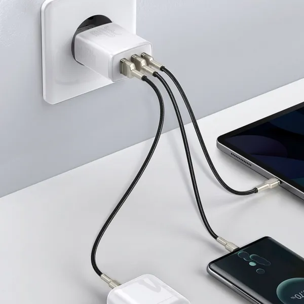 Kompaktná rýchlonabíjačka Baseus, 2xUSB, USB-C, PD, 3A, 30W - biela