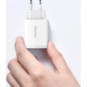 Kompaktná rýchlonabíjačka Baseus, 2xUSB, USB-C, PD, 3A, 30W - biela