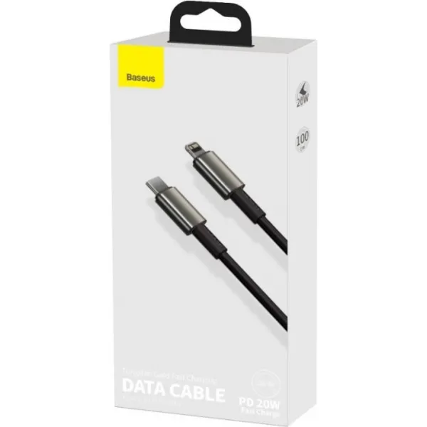 Baseus Tungsten Gold Rýchlonabíjací / dátový kábel USB-C na Lightning PD 20W 2m, čierny