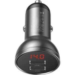 Baseus duálny USB adaptér do auta s displejom 4,8A 24W, sivý