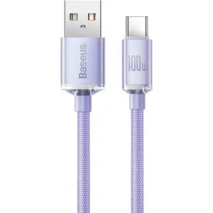 Kábel Baseus Crystal Shine USB na USB-C, 5A, 1,2 m (fialový) 030616