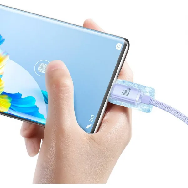 Kábel Baseus Crystal Shine USB na USB-C, 5A, 1,2 m (fialový) 030616