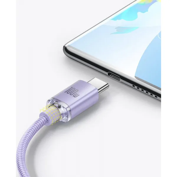 Kábel Baseus Crystal Shine USB na USB-C, 5A, 1,2 m (fialový) 030616