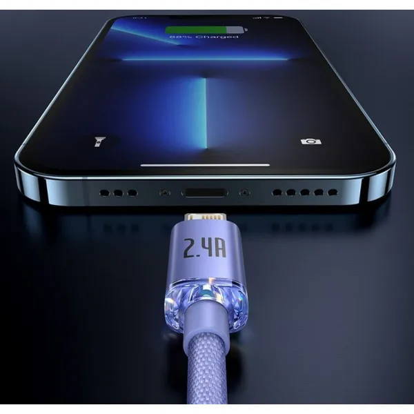 Kábel USB-Lightning Baseus Crystal Shine, 2,4 A, 1,2 m (fialový) 030323