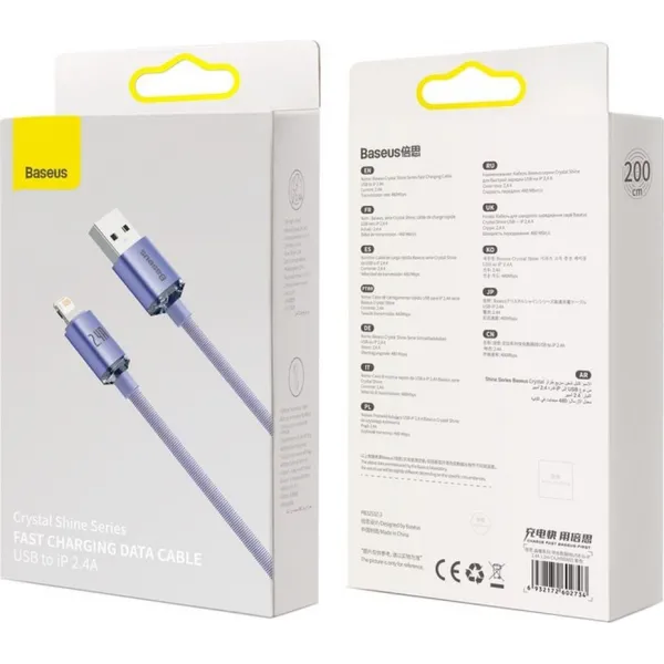 Kábel USB-Lightning Baseus Crystal Shine, 2,4 A, 1,2 m (fialový) 030323