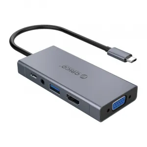 Adaptér Hub 5w1 Orico, HDMI 4K + USB 3.0 + VGA + AUX + USB-C PD 60W 029342