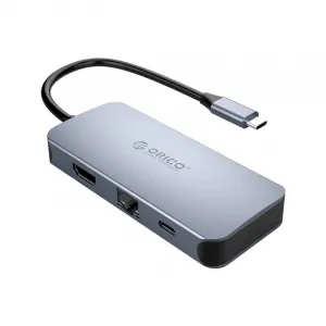 Adaptér Hub 6w1 Orico, HDMI 4K + 3x USB 3.0 + RJ45+ USB-C PD 100W 029358