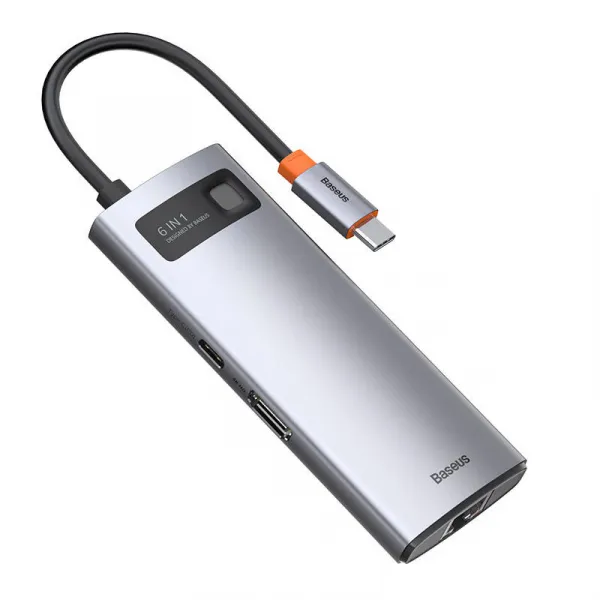 Hub 6w1 Baseus Metal Gleam Series, USB-C až 3x USB 3.0 + HDMI + USB-C PD + Ethernet RJ45 026231