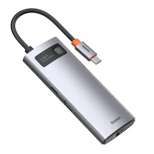 Hub 6w1 Baseus Metal Gleam Series, USB-C až 3x USB 3.0 + HDMI + USB-C PD + Ethernet RJ45 026231