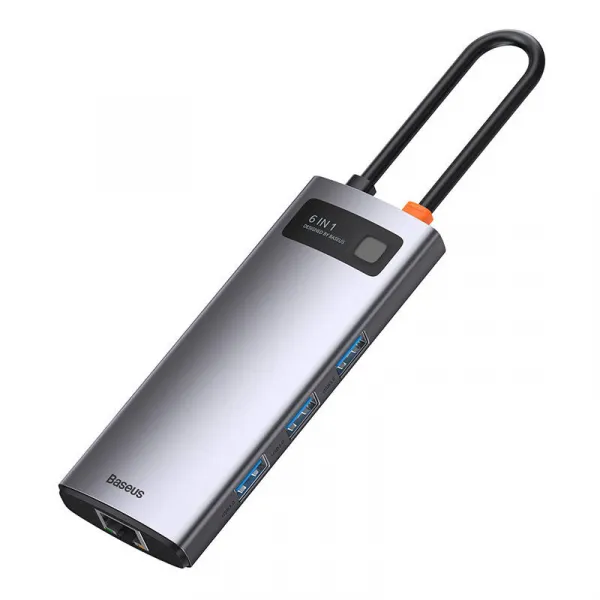 Hub 6w1 Baseus Metal Gleam Series, USB-C až 3x USB 3.0 + HDMI + USB-C PD + Ethernet RJ45 026231