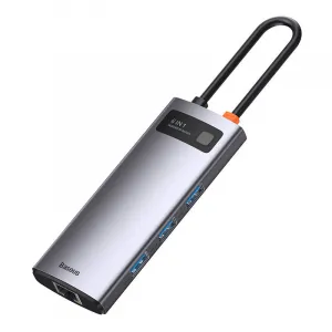 Hub 6w1 Baseus Metal Gleam Series, USB-C až 3x USB 3.0 + HDMI + USB-C PD + Ethernet RJ45 026231