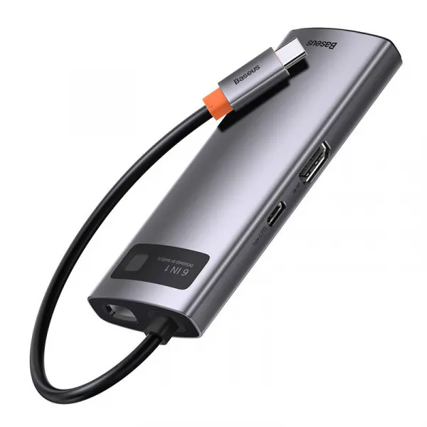 Hub 6w1 Baseus Metal Gleam Series, USB-C až 3x USB 3.0 + HDMI + USB-C PD + Ethernet RJ45 026231