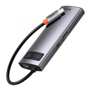 Hub 6w1 Baseus Metal Gleam Series, USB-C až 3x USB 3.0 + HDMI + USB-C PD + Ethernet RJ45 026231