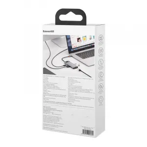 Hub 6w1 Baseus Metal Gleam Series, USB-C až 3x USB 3.0 + HDMI + USB-C PD + Ethernet RJ45 026231