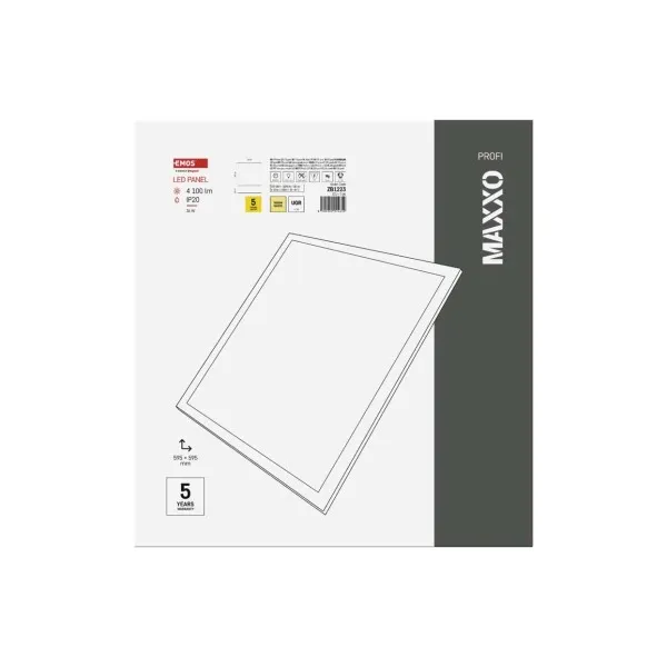 EMOS LED panel MAXXO 60×60, štvorcový vstavaný biely, 36W teplá b. UGR