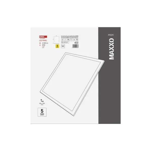 EMOS LED panel MAXXO 60×60, štvorcový vstavaný biely, 36W neutrálna b.