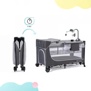 Cestovná postieľka Kinderkraft Leody s doplnkami Grey